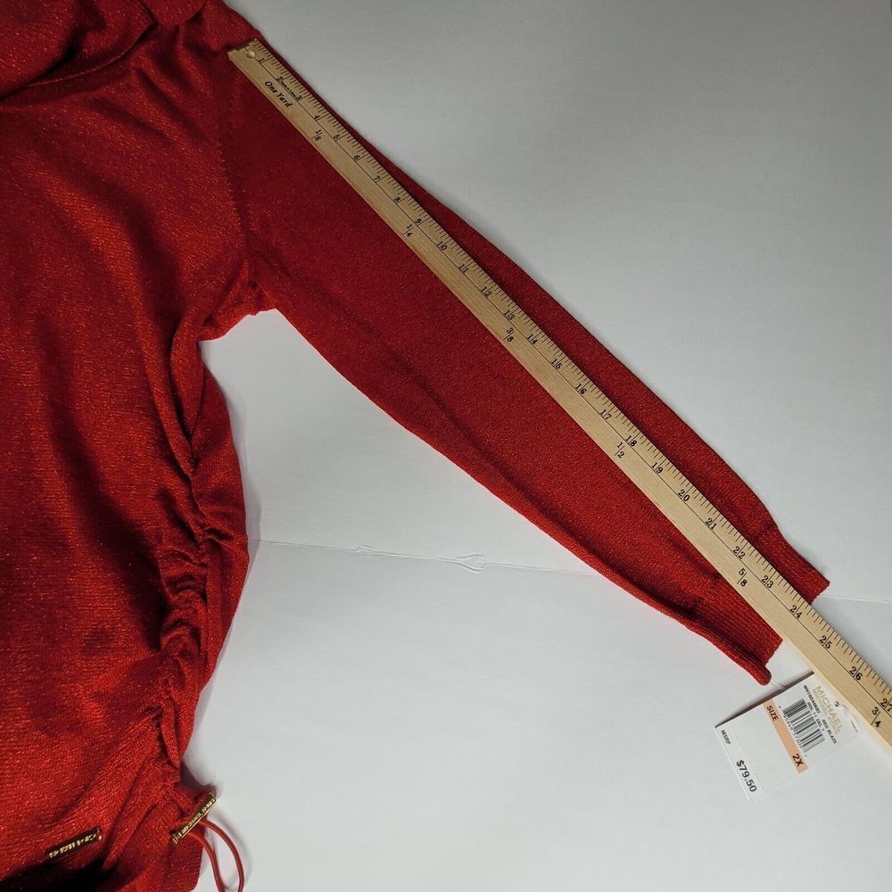 Michael Kors Sweater Women's Red Metallic Ruche Sides Cowl Neck Pullover Sz 2X - Picture 9 of 12